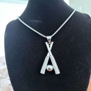 Iced Silver Baseball Pendant Necklace